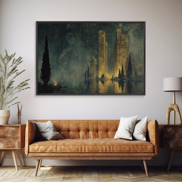 The Haunted City Skyline, Symbolist Gothic Landscape, Landscape Wall Art, Dark Fantasy Wall Art, Canvas Print, Halloween Wall Art