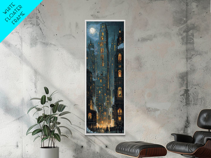 The Haunted City Skyline, Ornate Symbolist Art, Tall Narrow Wall Art, Gothic Horror Wall Art, Framed Canvas Print, Halloween Wall Art