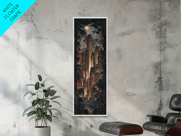The Haunted City Skyline, Dark Symbolist Art, Tall Narrow Wall Art, Dark Fantasy Wall Art, Framed Canvas Print, Halloween Wall Art