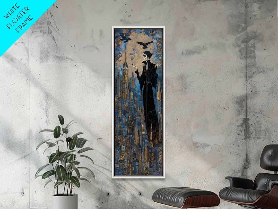 The Haunted City Skyline, Stained Glass Gothic Art, Tall Narrow Wall Art, Dark Halloween Decor, Canvas Print, Halloween Wall Art