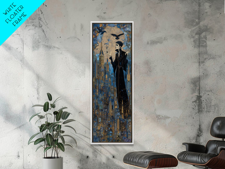 The Haunted City Skyline, Stained Glass Gothic Art, Tall Narrow Wall Art, Dark Halloween Decor, Canvas Print, Halloween Wall Art