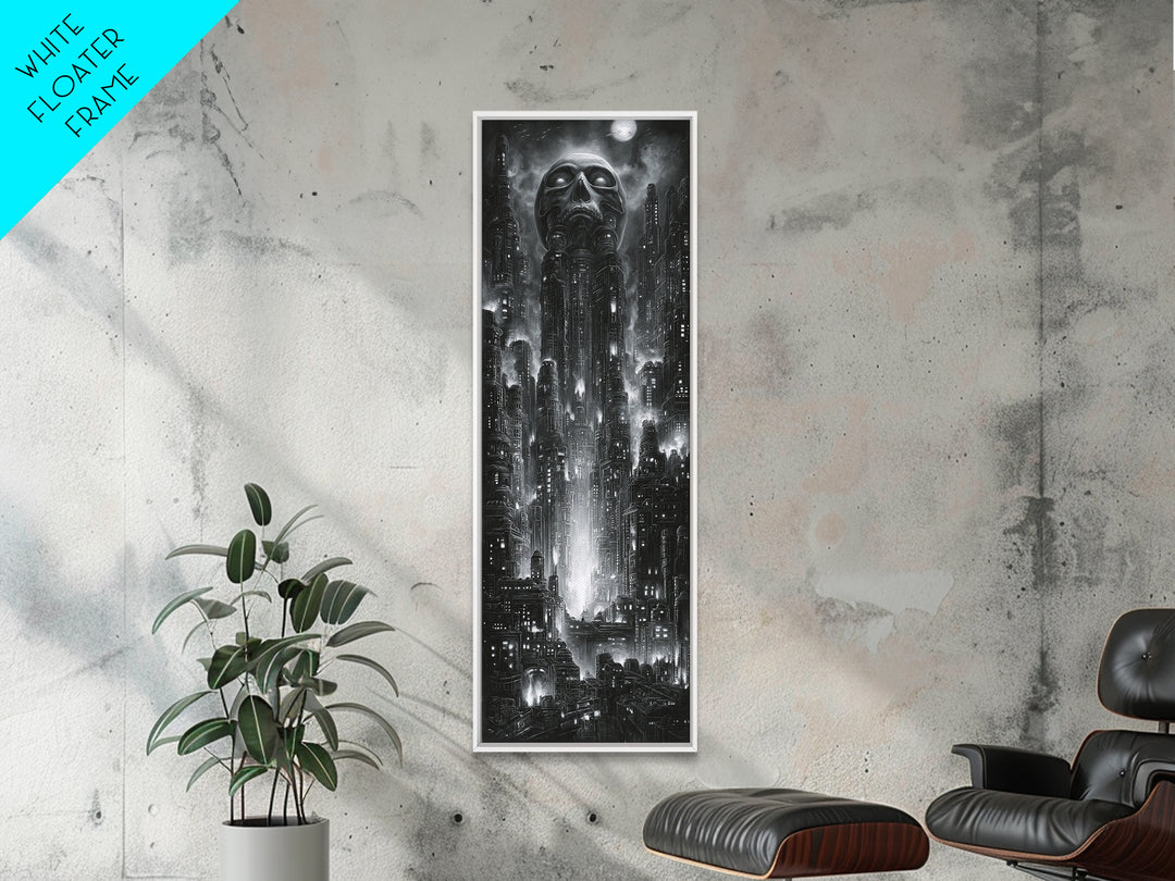 The Haunted City Skyline, Biomechanical Horror Art, Tall Narrow Wall Art, Dark Fantasy Wall Art, Canvas Print, Halloween Wall Art