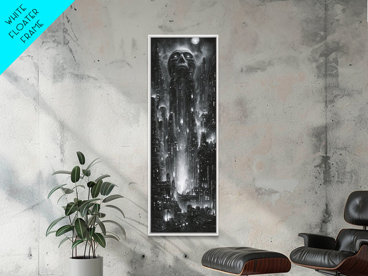 The Haunted City Skyline, Biomechanical Horror Art, Tall Narrow Wall Art, Dark Fantasy Wall Art, Canvas Print, Halloween Wall Art