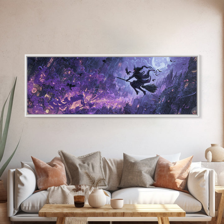 The Cyberpunk Witch, Medieval Grotesque Art, Extra Wide Wall Art, Macabre Wall Art, Framed Canvas Print, Halloween Wall Art