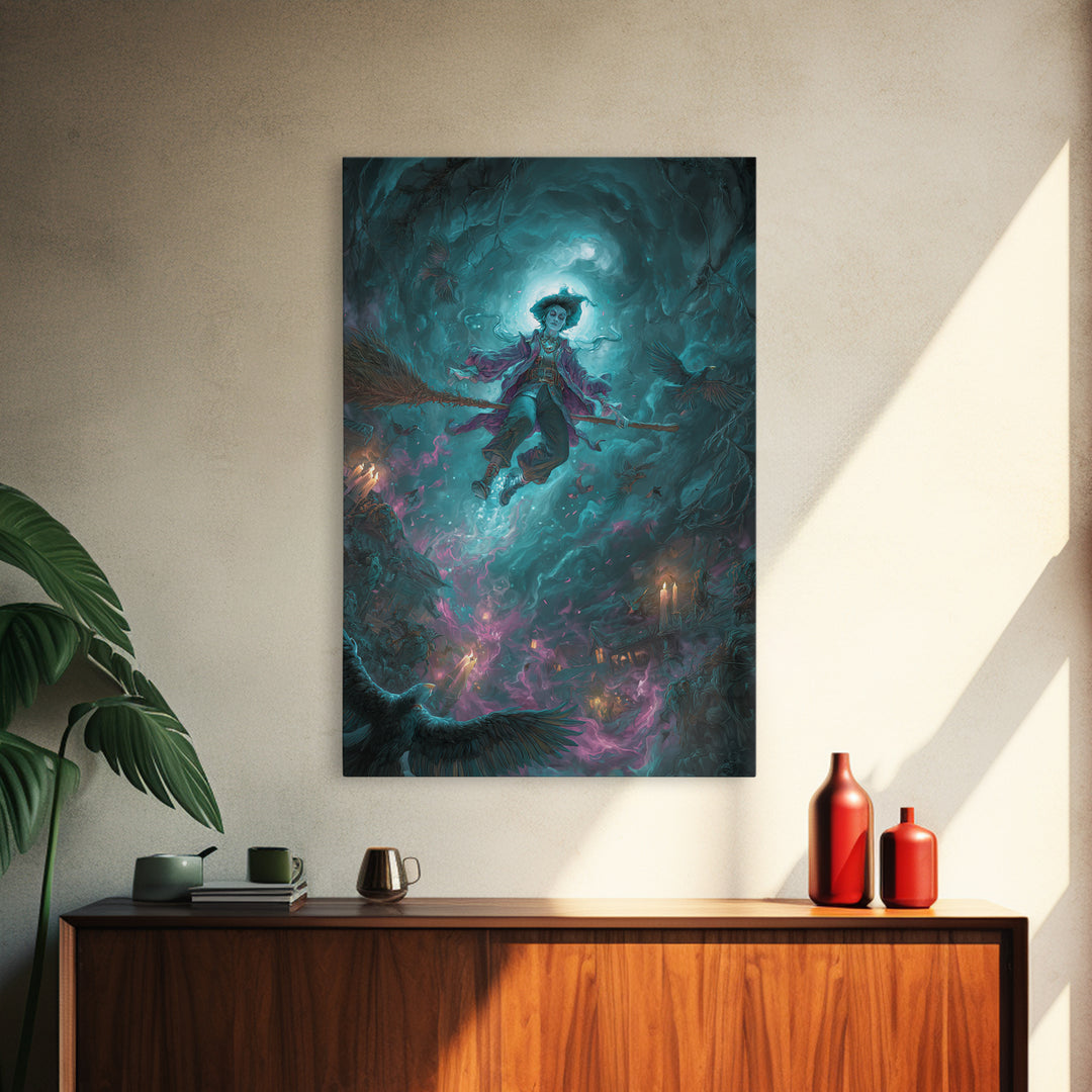 The Cyberpunk Witch, Dark Renaissance Art, Vertical Wall Art, Gothic Horror Wall Art, Canvas Print, Halloween Wall Art
