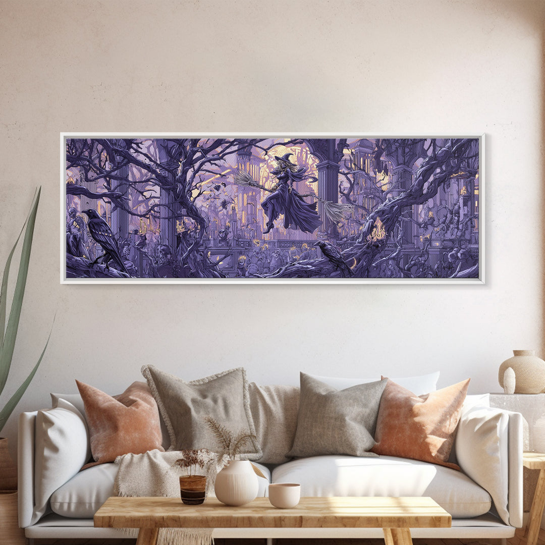 The Cyberpunk Witch, Danse Macabre Art, Extra Wide Wall Art, Dark Fantasy Wall Art, Canvas Print, Halloween Wall Art