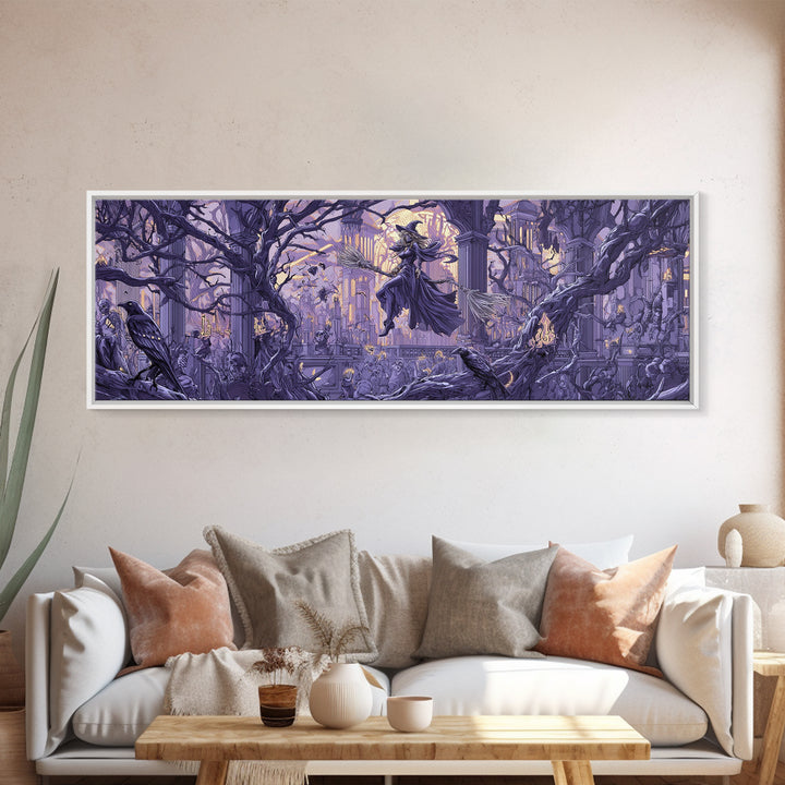 The Cyberpunk Witch, Danse Macabre Art, Extra Wide Wall Art, Dark Fantasy Wall Art, Canvas Print, Halloween Wall Art