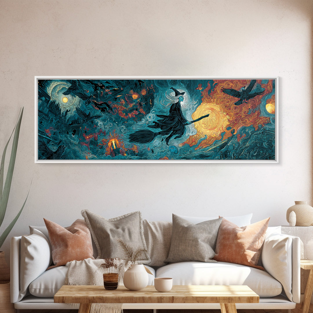The Cyberpunk Witch, Visionary Gothic Art, Extra Wide Wall Art, Dark Fantasy Wall Art, Canvas Print, Halloween Wall Art