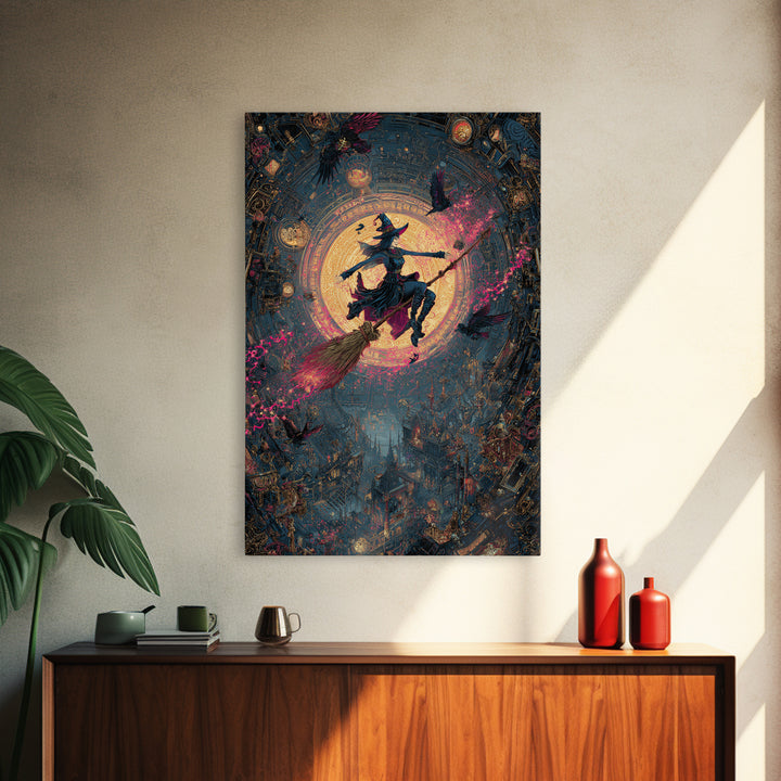 The Cyberpunk Witch, Ornate Symbolist Art, Vertical Wall Art, Macabre Wall Art, Framed Canvas Print, Halloween Wall Art