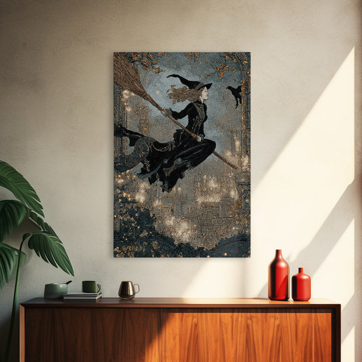 The Cyberpunk Witch, Symbolist Death Art, Vertical Wall Art, Dark Fantasy Wall Art, Framed Canvas Print, Halloween Wall Art