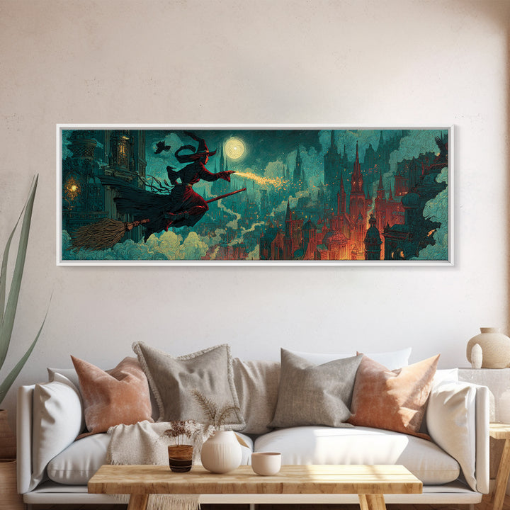 The Cyberpunk Witch, Dark Symbolist Art, Extra Wide Wall Art, Dark Fantasy Wall Art, Canvas Print, Halloween Wall Art