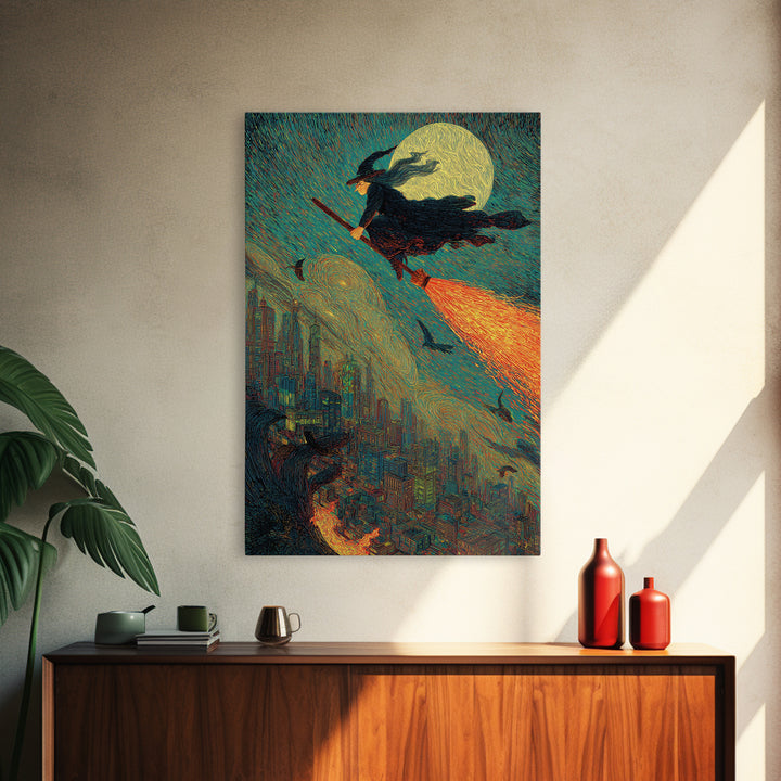The Cyberpunk Witch, Expressionist Gothic Art, Vertical Wall Art, Gothic Horror Wall Art, Framed Canvas Print, Halloween Wall Art