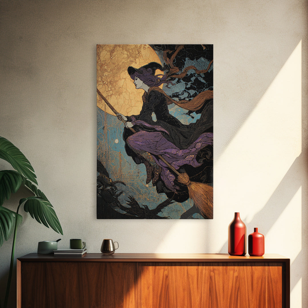 The Cyberpunk Witch, Stained Glass Gothic Art, Vertical Wall Art, Macabre Wall Art, Canvas Print, Halloween Wall Art, Halloween Decor