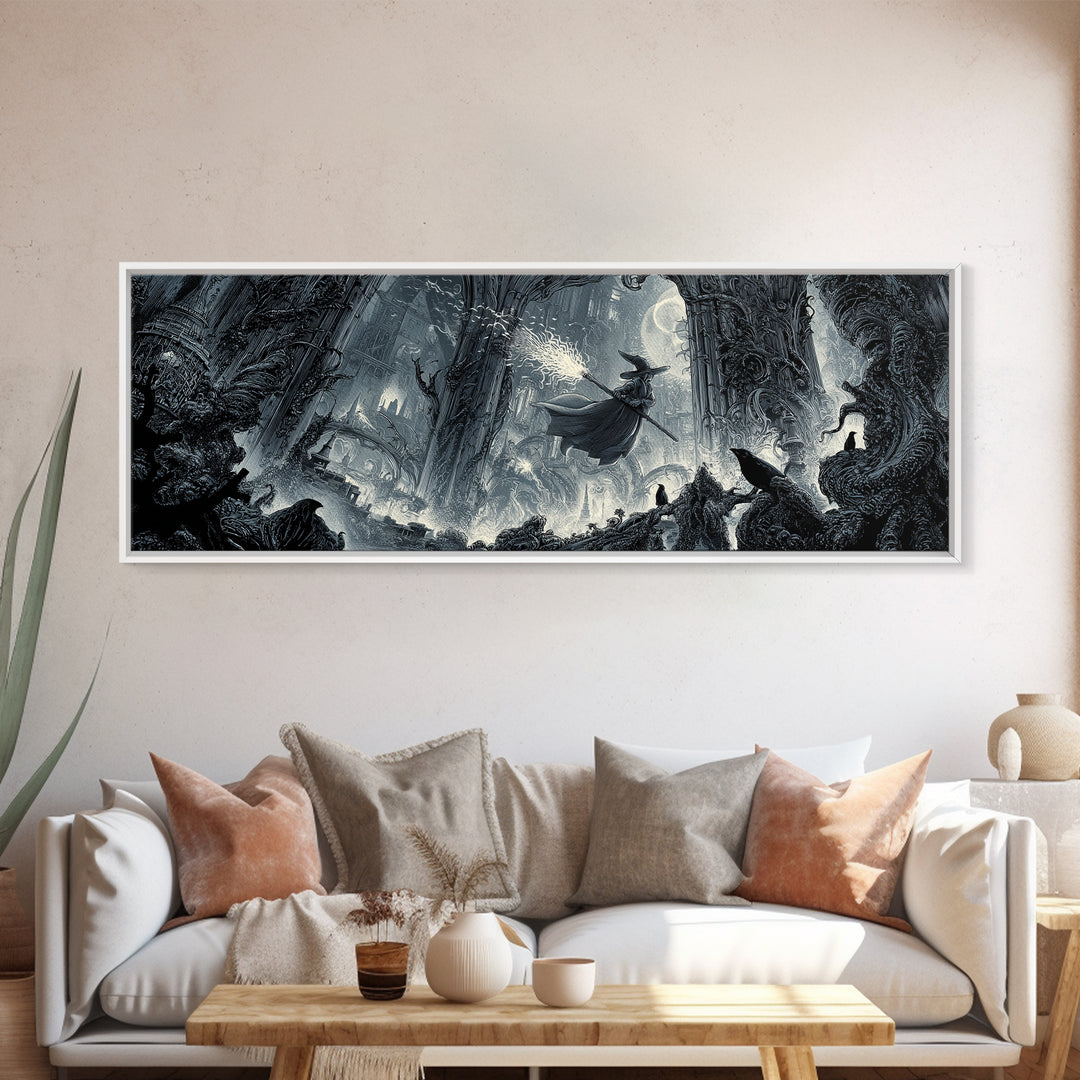 The Cyberpunk Witch, Biomechanical Horror Art, Extra Wide Wall Art, Gothic Horror Wall Art, Canvas Print, Halloween Wall Art
