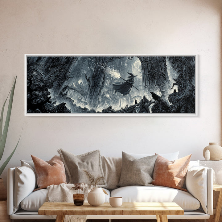 The Cyberpunk Witch, Biomechanical Horror Art, Extra Wide Wall Art, Gothic Horror Wall Art, Canvas Print, Halloween Wall Art