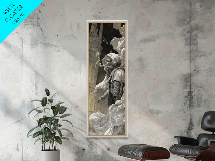 The Astronaut Ghost, Gothic Engraving Art, Tall Narrow Wall Art, Dark Halloween Decor, Framed Canvas Print, Halloween Wall Art