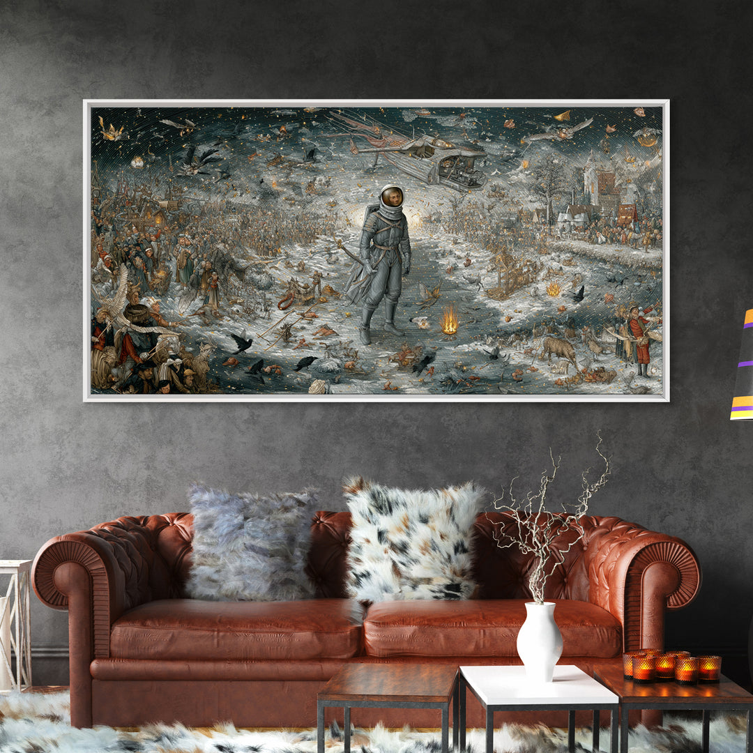 The Astronaut Ghost, Northern Renaissance Horror, Wide Panoramic Art, Dark Fantasy Wall Art, Canvas Print, Halloween Wall Art
