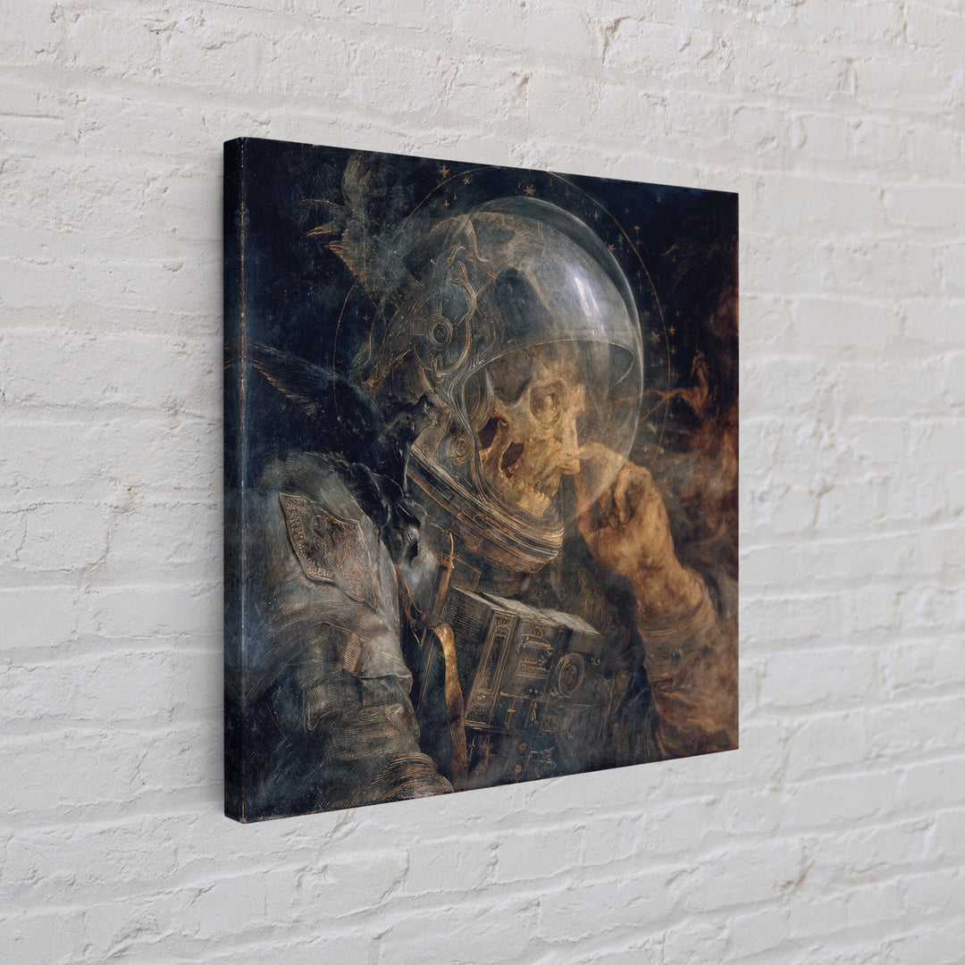 The Astronaut Ghost, Dark Renaissance Art, Square Wall Art, Dark Fantasy Wall Art, Framed Canvas Print, Halloween Wall Art