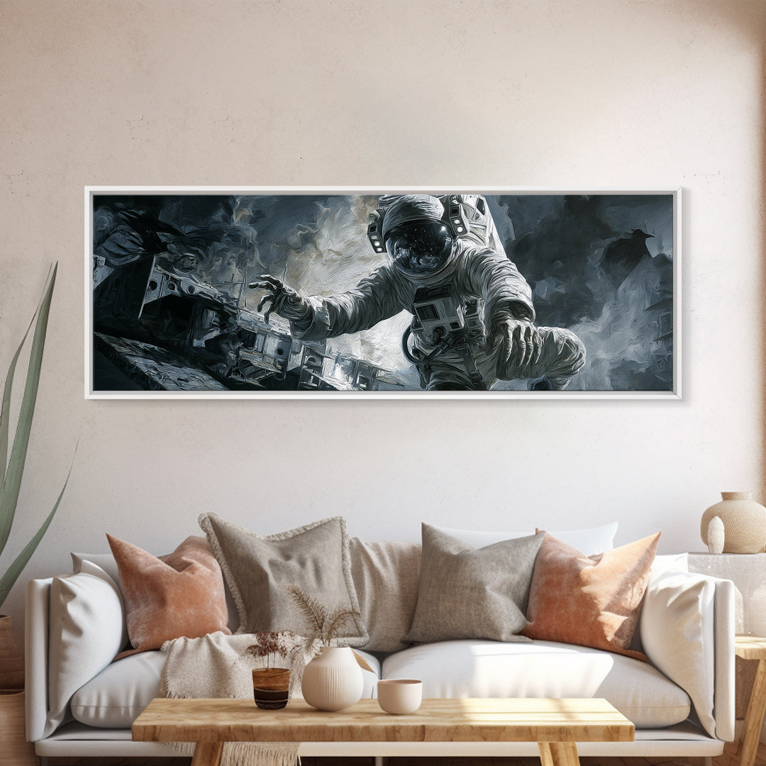 The Astronaut Ghost, Danse Macabre Art, Extra Wide Wall Art, Macabre Wall Art, Framed Canvas Print, Halloween Wall Art