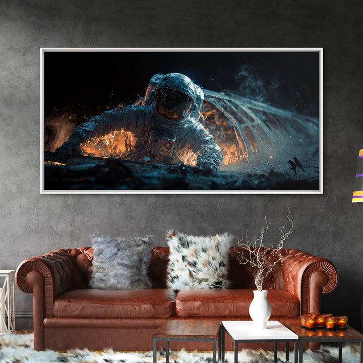 The Astronaut Ghost, Apocalyptic Romantic Art, Wide Panoramic Art, Dark Halloween Decor, Canvas Print, Halloween Wall Art