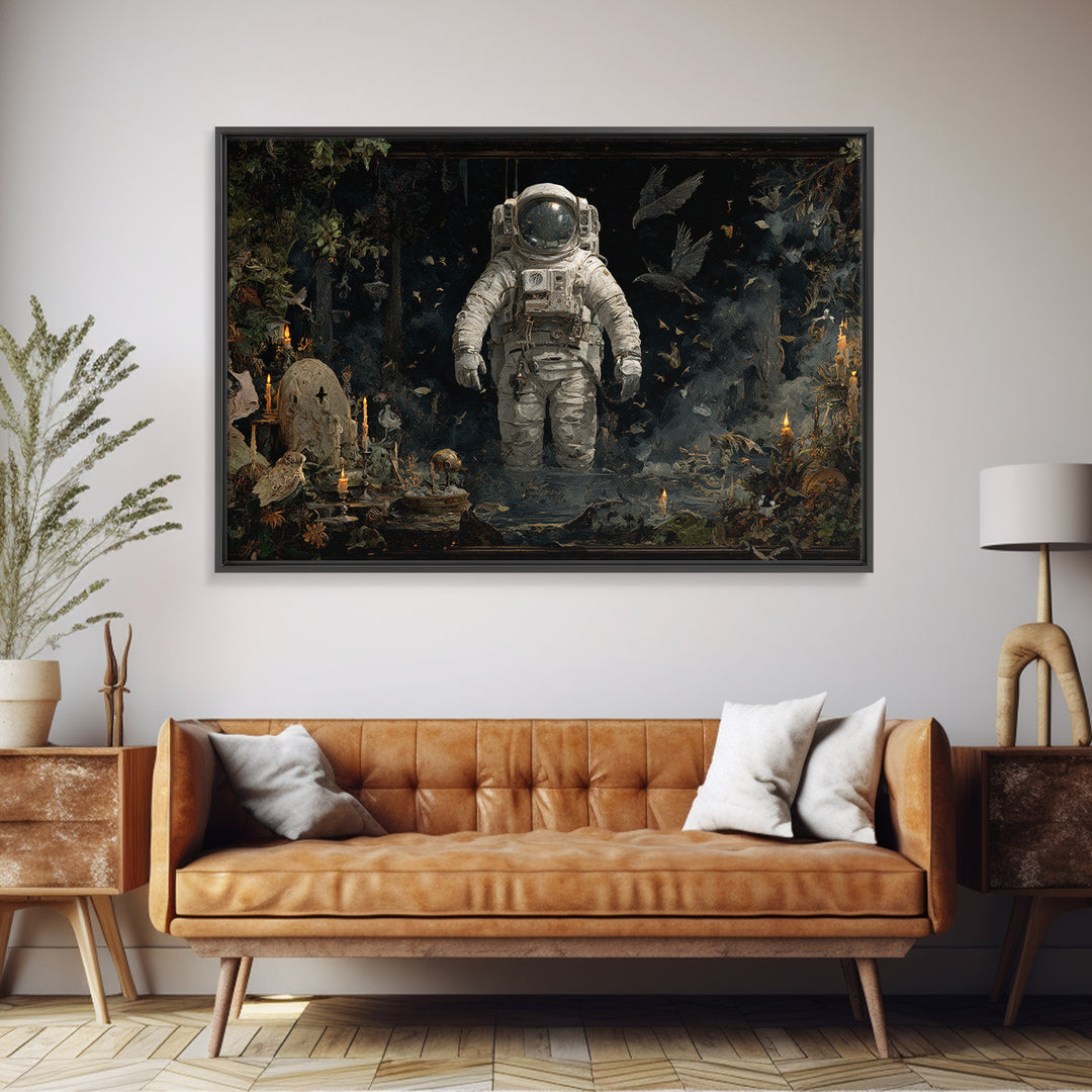 The Astronaut Ghost, Symbolist Gothic Landscape, Landscape Wall Art, Dark Halloween Decor, Framed Canvas Print, Halloween Wall Art