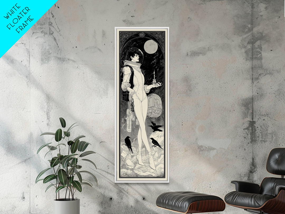 The Astronaut Ghost, Decadent Line Art, Tall Narrow Wall Art, Gothic Horror Wall Art, Canvas Print, Halloween Wall Art