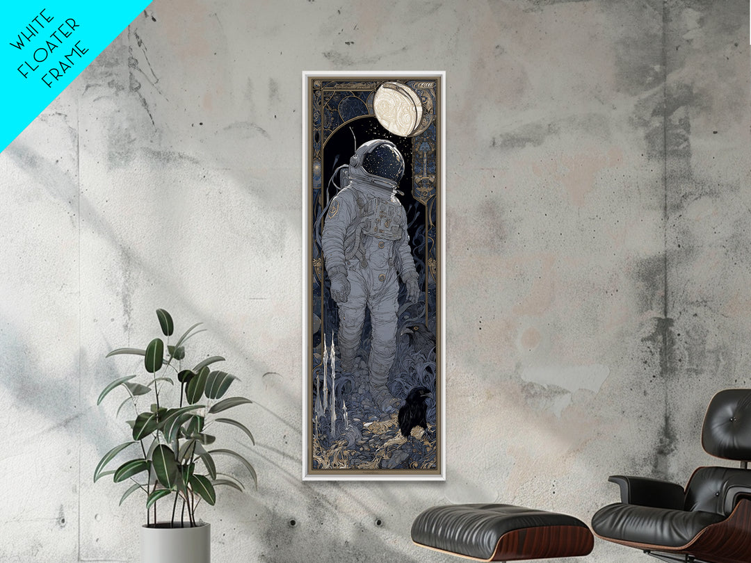 The Astronaut Ghost, Stained Glass Gothic Art, Tall Narrow Wall Art, Gothic Horror Wall Art, Framed Canvas Print, Halloween Wall Art