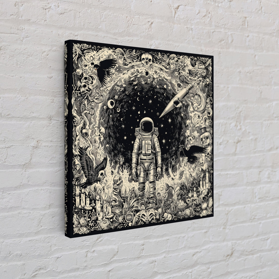 The Astronaut Ghost, Macabre Folk Print Art, Square Wall Art, Dark Halloween Decor, Canvas Print, Halloween Wall Art