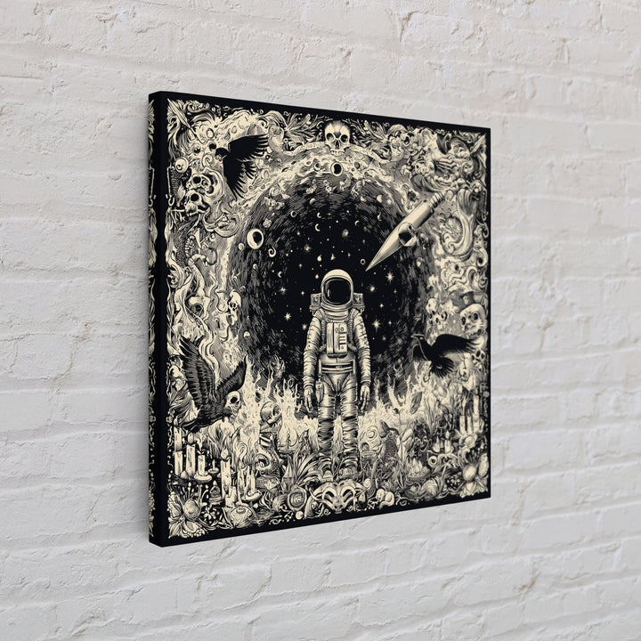 The Astronaut Ghost, Macabre Folk Print Art, Square Wall Art, Dark Halloween Decor, Canvas Print, Halloween Wall Art