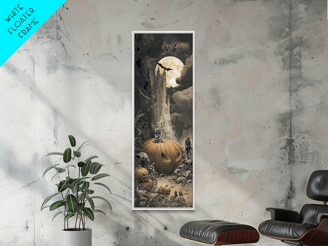 The Alien Pumpkin Patch, Gothic Engraving Art, Tall Narrow Wall Art, Dark Fantasy Wall Art, Canvas Print, Halloween Wall Art