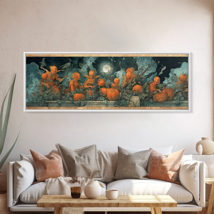 The Alien Pumpkin Patch, Dark Renaissance Art, Extra Wide Wall Art, Macabre Wall Art, Canvas Print, Halloween Wall Art