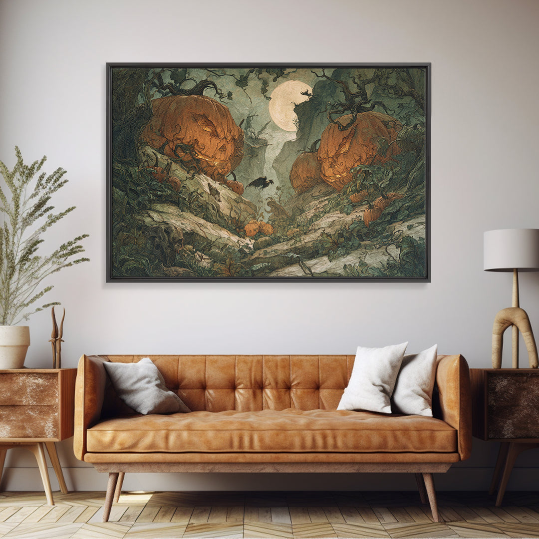 The Alien Pumpkin Patch, Baroque Witchcraft Art, Landscape Wall Art, Macabre Wall Art, Canvas Print, Halloween Wall Art