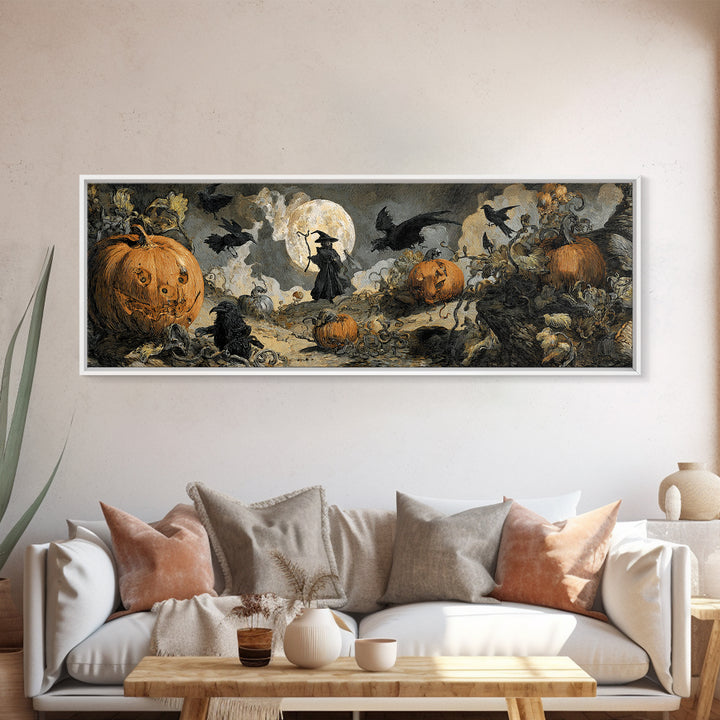 The Alien Pumpkin Patch, Dark Romantic Horror Art, Extra Wide Wall Art, Gothic Horror Wall Art, Canvas Print, Halloween Wall Art