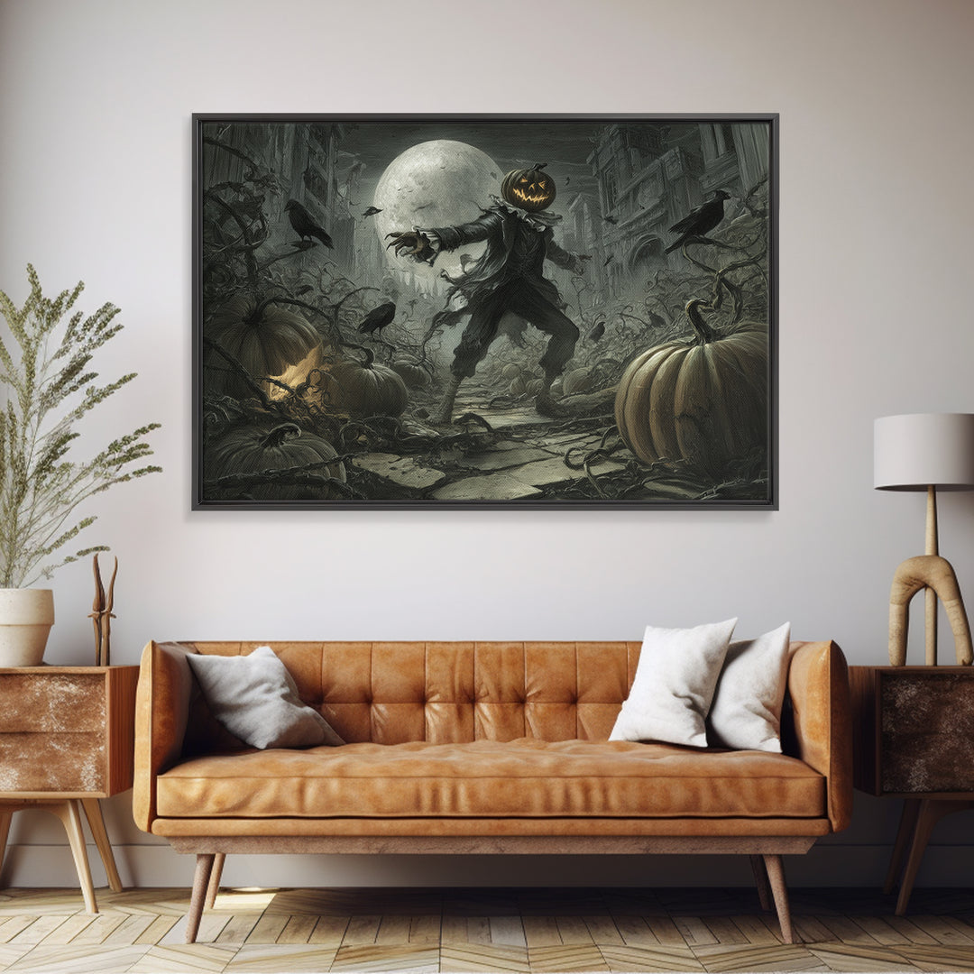 The Alien Pumpkin Patch, Architectural Etching Art, Landscape Wall Art, Macabre Wall Art, Canvas Print, Halloween Wall Art