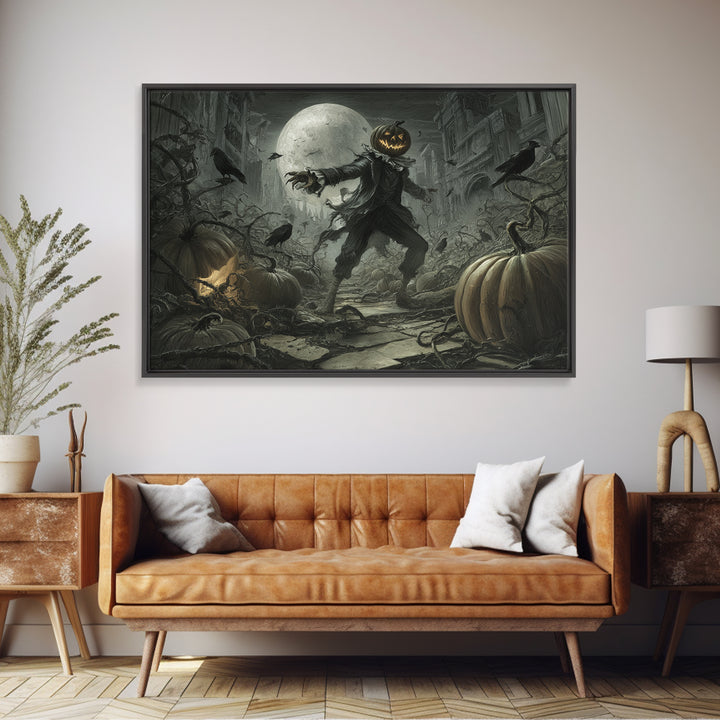 The Alien Pumpkin Patch, Architectural Etching Art, Landscape Wall Art, Macabre Wall Art, Canvas Print, Halloween Wall Art