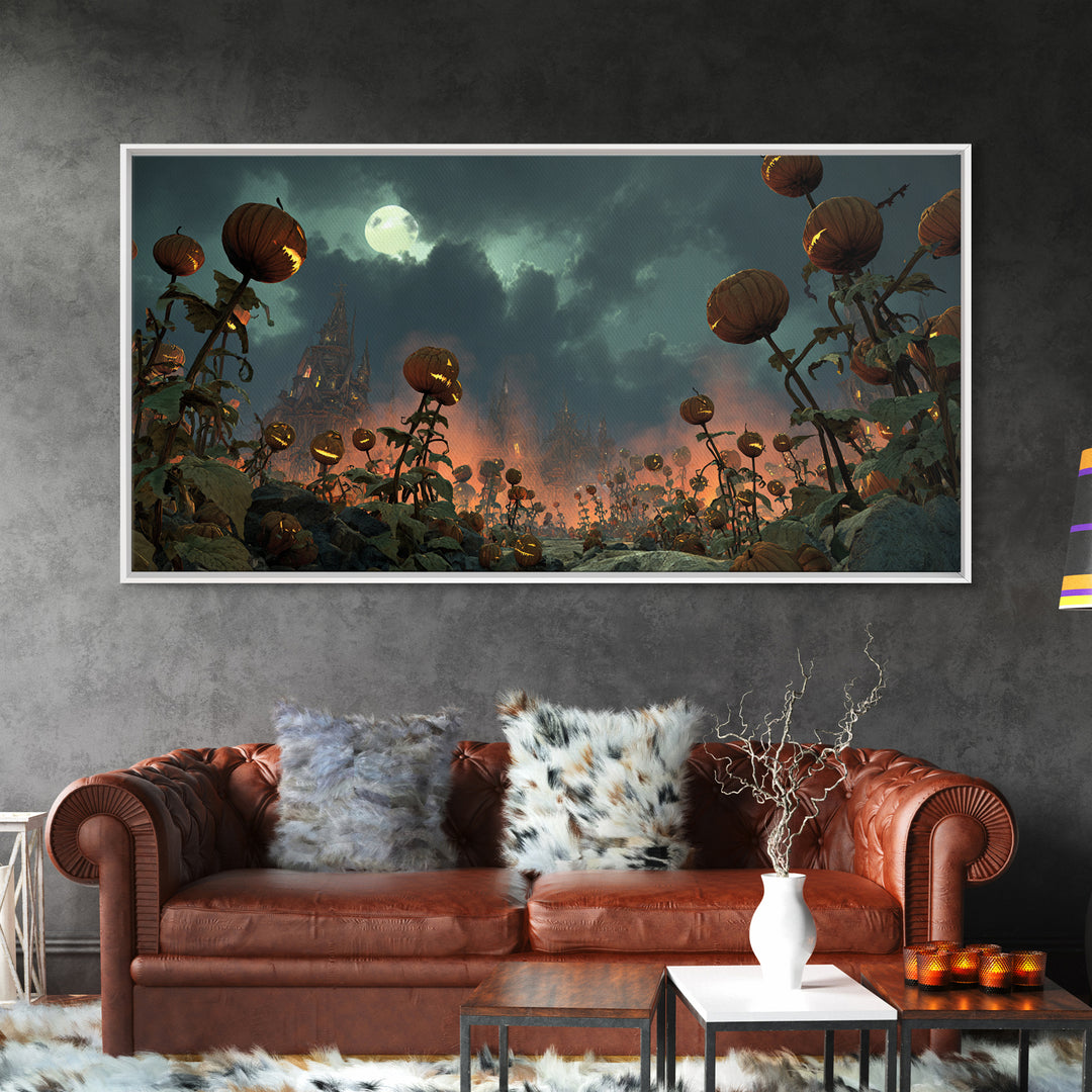 The Alien Pumpkin Patch, Apocalyptic Romantic Art, Wide Panoramic Art, Gothic Horror Wall Art, Canvas Print, Halloween Wall Art
