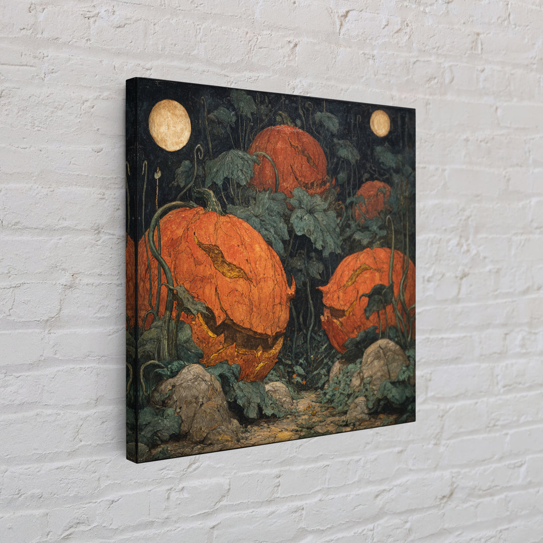 The Alien Pumpkin Patch, Dark Symbolist Art, Square Wall Art, Dark Halloween Decor, Canvas Print, Halloween Wall Art