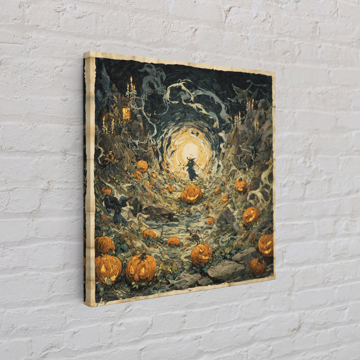 The Alien Pumpkin Patch, Symbolist Etching Art, Square Wall Art, Dark Fantasy Wall Art, Canvas Print, Halloween Wall Art
