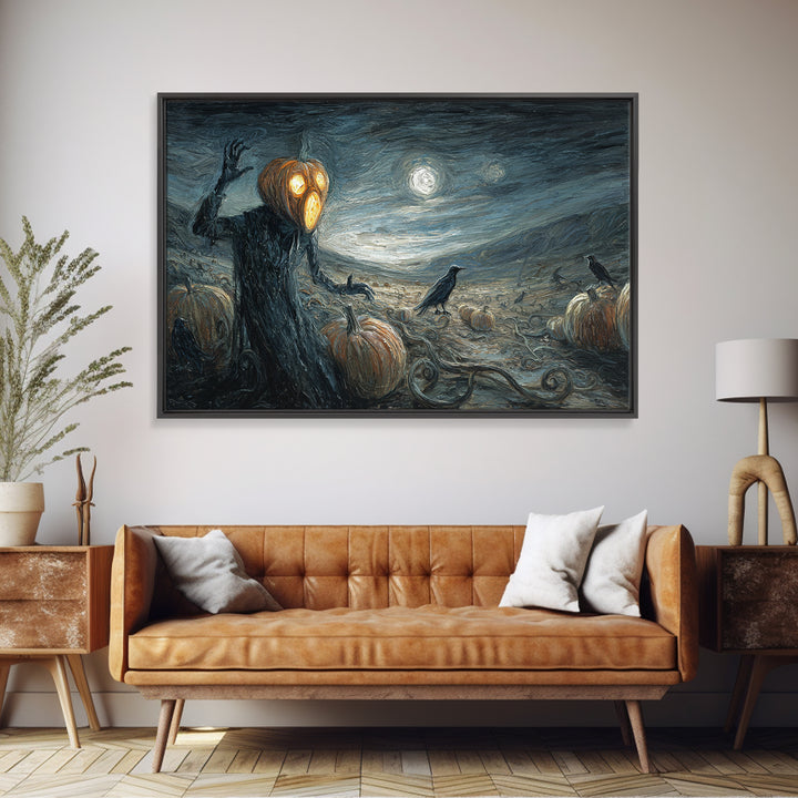 The Alien Pumpkin Patch, Expressionist Gothic Art, Landscape Wall Art, Dark Halloween Decor, Framed Canvas Print, Halloween Wall Art