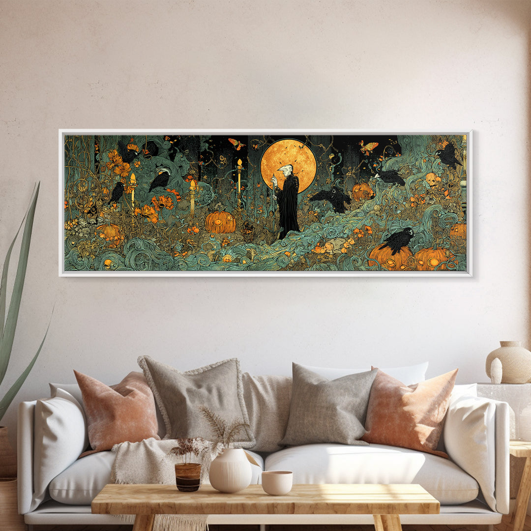 The Alien Pumpkin Patch, Stained Glass Gothic Art, Extra Wide Wall Art, Dark Fantasy Wall Art, Canvas Print, Halloween Wall Art