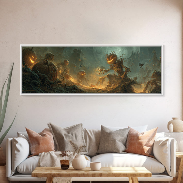 The Alien Pumpkin Patch, Surreal Apocalyptic Art, Extra Wide Wall Art, Gothic Horror Wall Art, Canvas Print, Halloween Wall Art