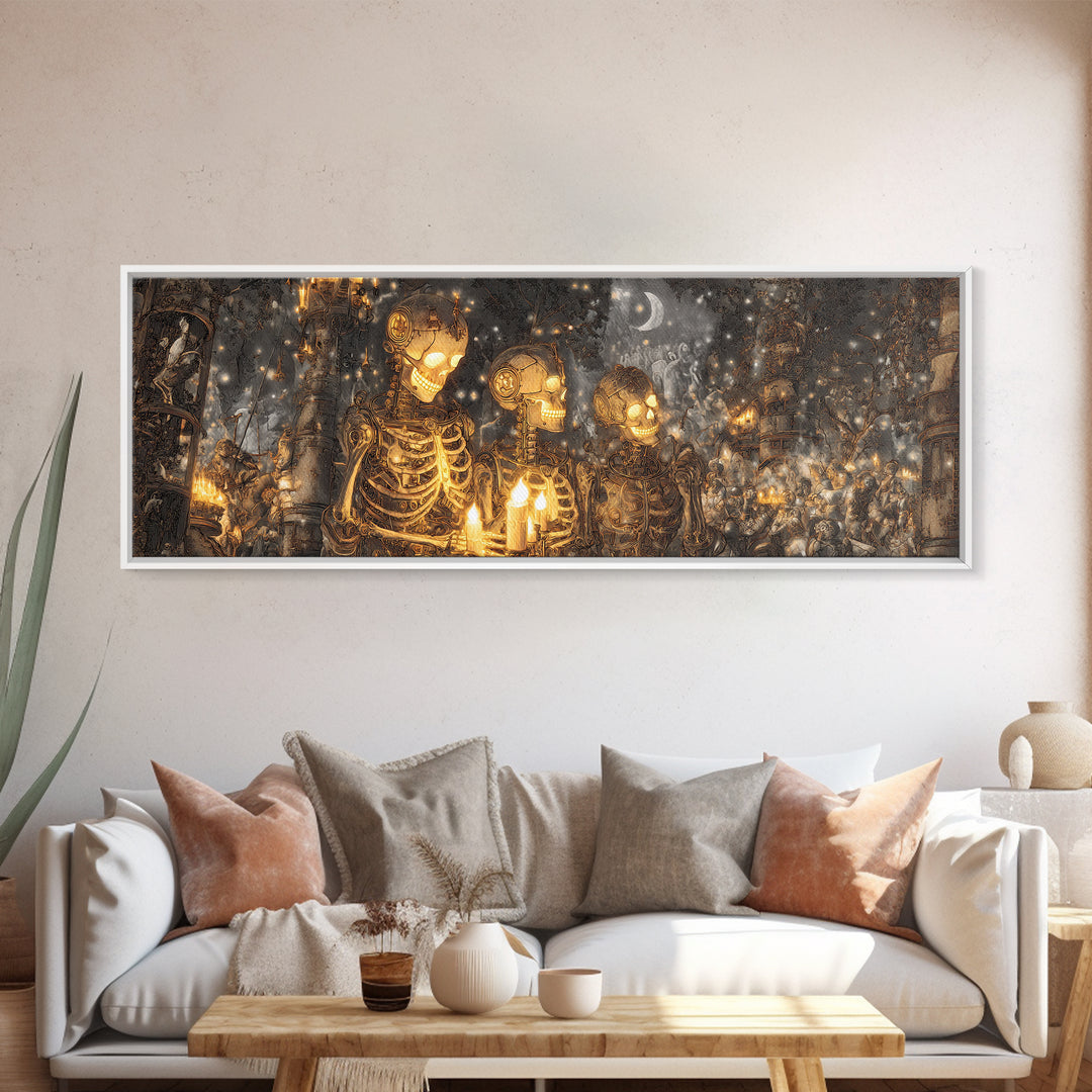 The Biomechanical Skeleton, Medieval Grotesque Art, Extra Wide Wall Art, Gothic Horror Wall Art, Framed Canvas Print