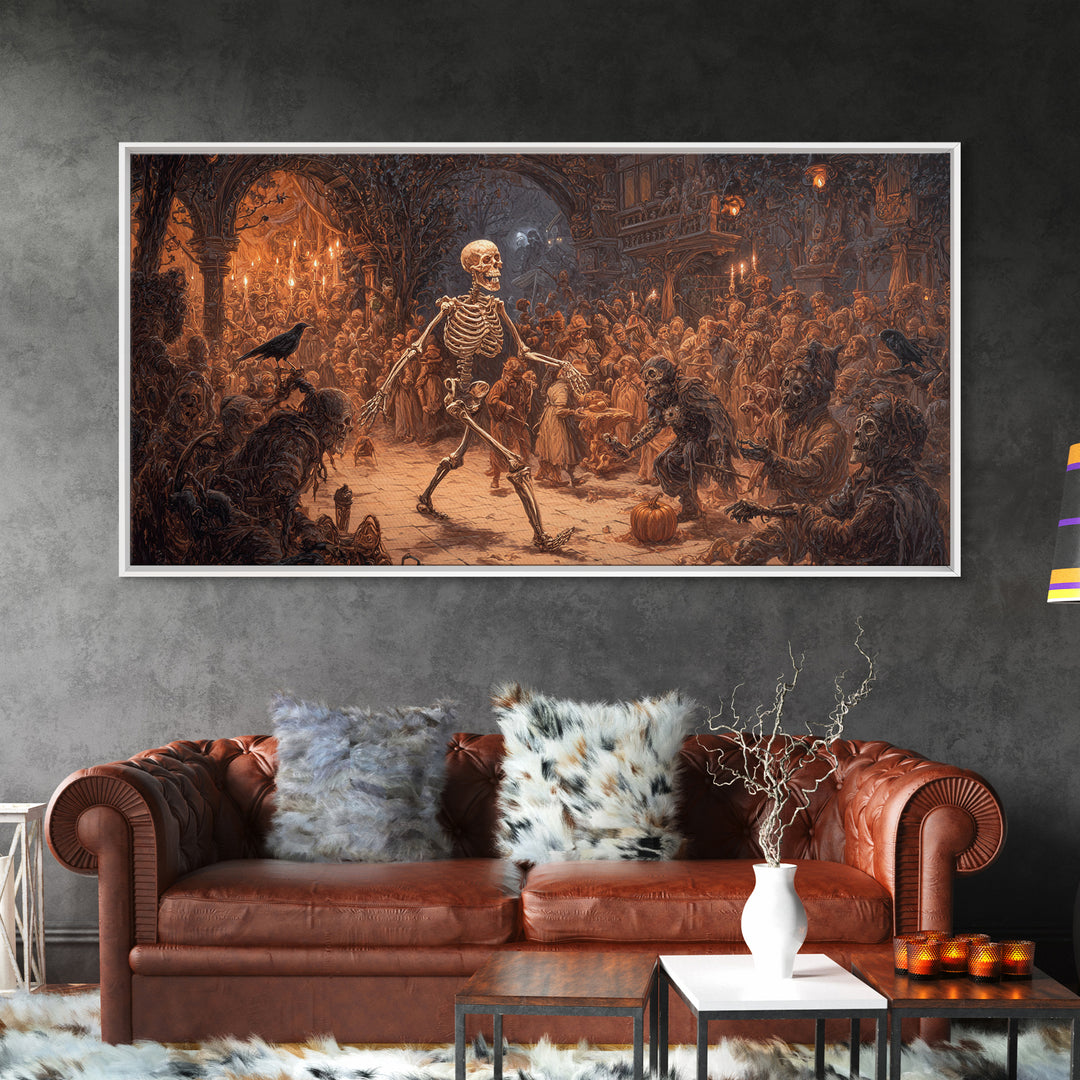The Biomechanical Skeleton, Northern Renaissance Horror, Wide Panoramic Art, Macabre Wall Art, Canvas Print, Halloween Wall Art