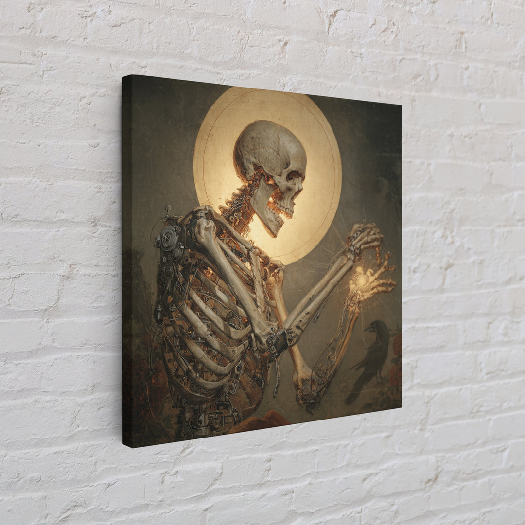 The Biomechanical Skeleton, Dark Renaissance Art, Square Wall Art, Dark Fantasy Wall Art, Framed Canvas Print, Halloween Wall Art
