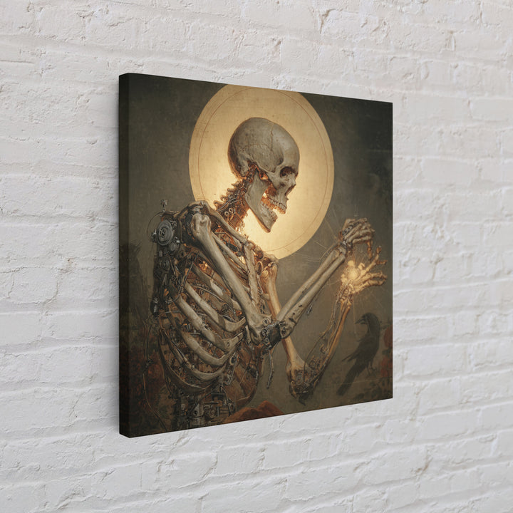 The Biomechanical Skeleton, Dark Renaissance Art, Square Wall Art, Dark Fantasy Wall Art, Framed Canvas Print, Halloween Wall Art
