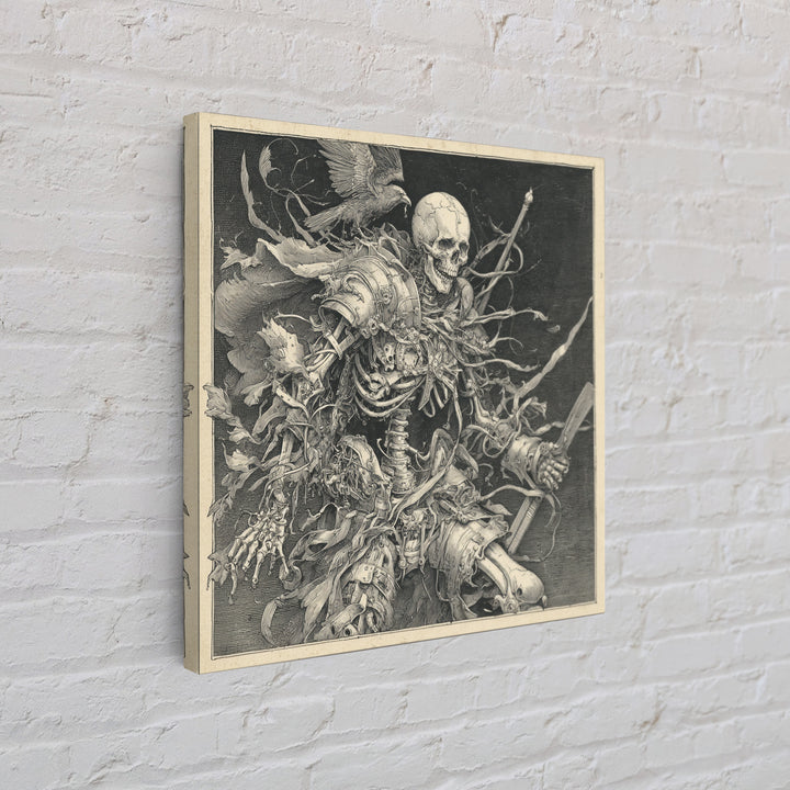 The Biomechanical Skeleton, Renaissance Engraving Art, Square Wall Art, Dark Fantasy Wall Art, Framed Canvas Print, Halloween Wall Art