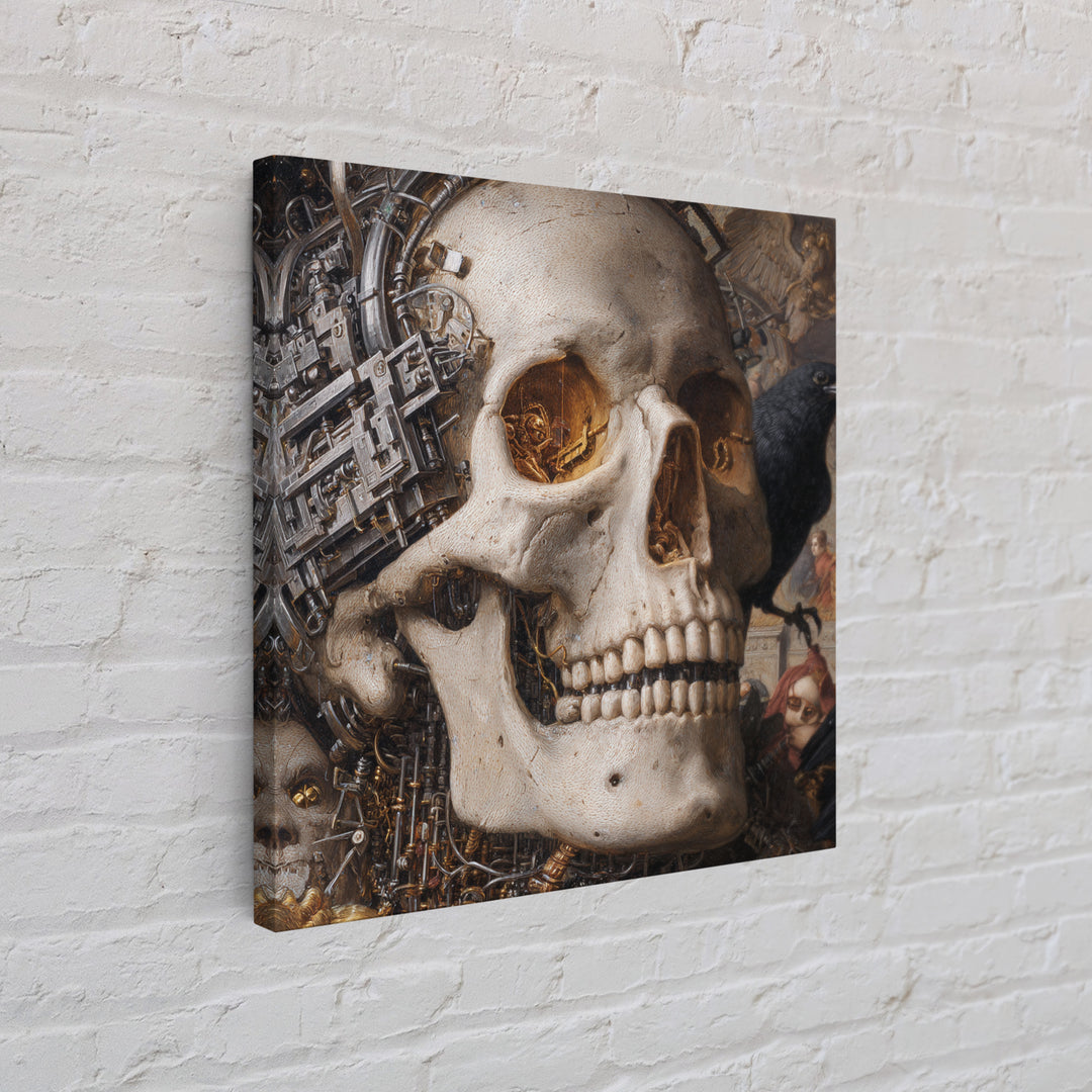 The Biomechanical Skeleton, Danse Macabre Art, Square Wall Art, Dark Halloween Decor, Canvas Print, Halloween Wall Art