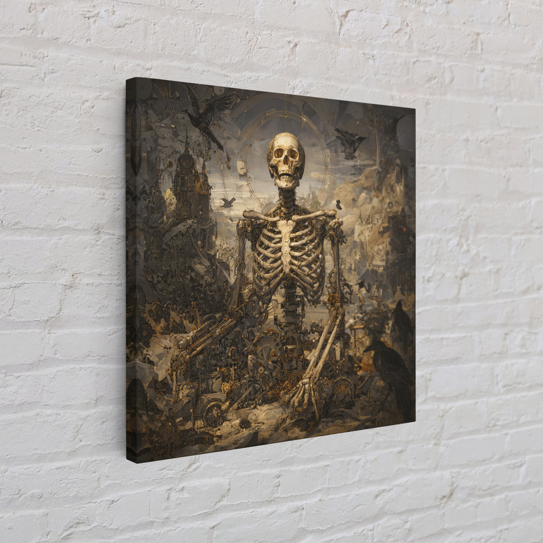 The Biomechanical Skeleton, Baroque Witchcraft Art, Square Wall Art, Dark Fantasy Wall Art, Framed Canvas Print, Halloween Wall Art