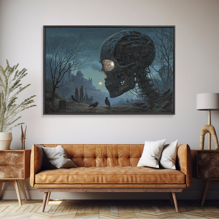 The Biomechanical Skeleton, Romantic Gothic Landscape, Landscape Wall Art, Macabre Wall Art, Canvas Print, Halloween Wall Art