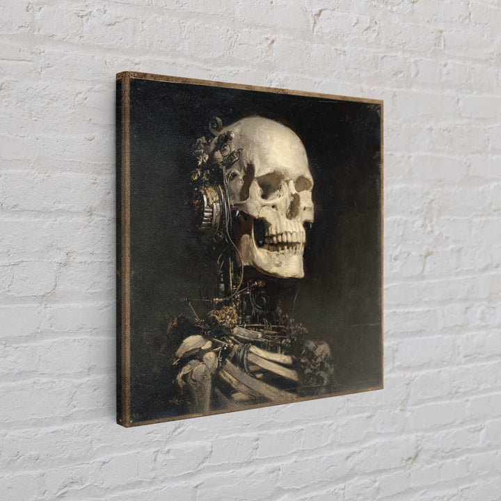 The Biomechanical Skeleton, Symbolist Dream Art, Square Wall Art, Gothic Horror Wall Art, Framed Canvas Print, Halloween Wall Art